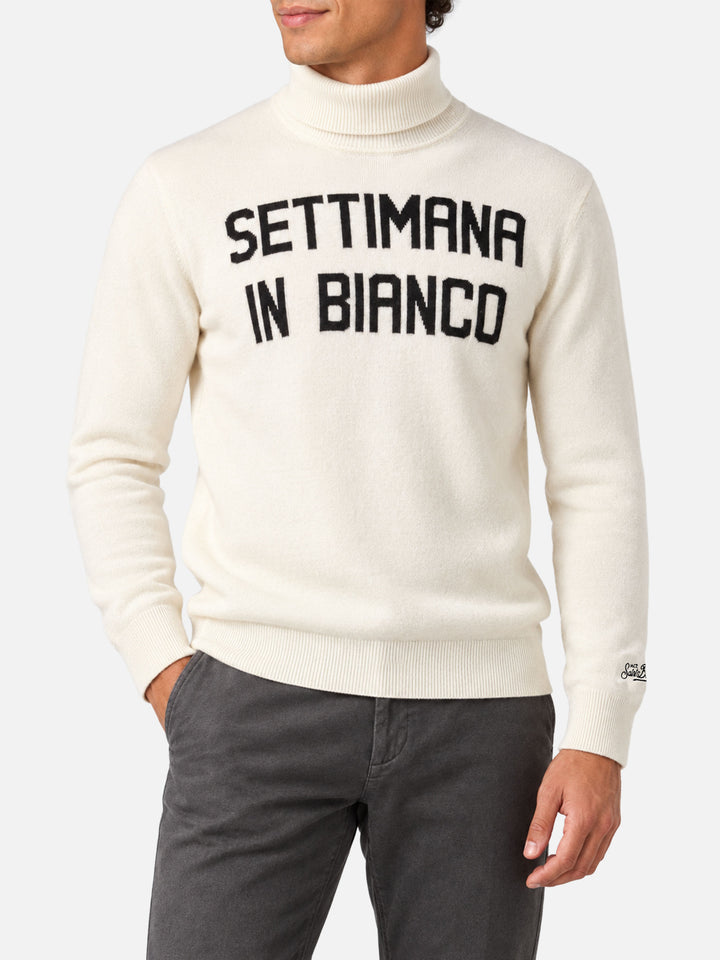Maglia dolcevita bianca con jacquard Settimana in Bianco