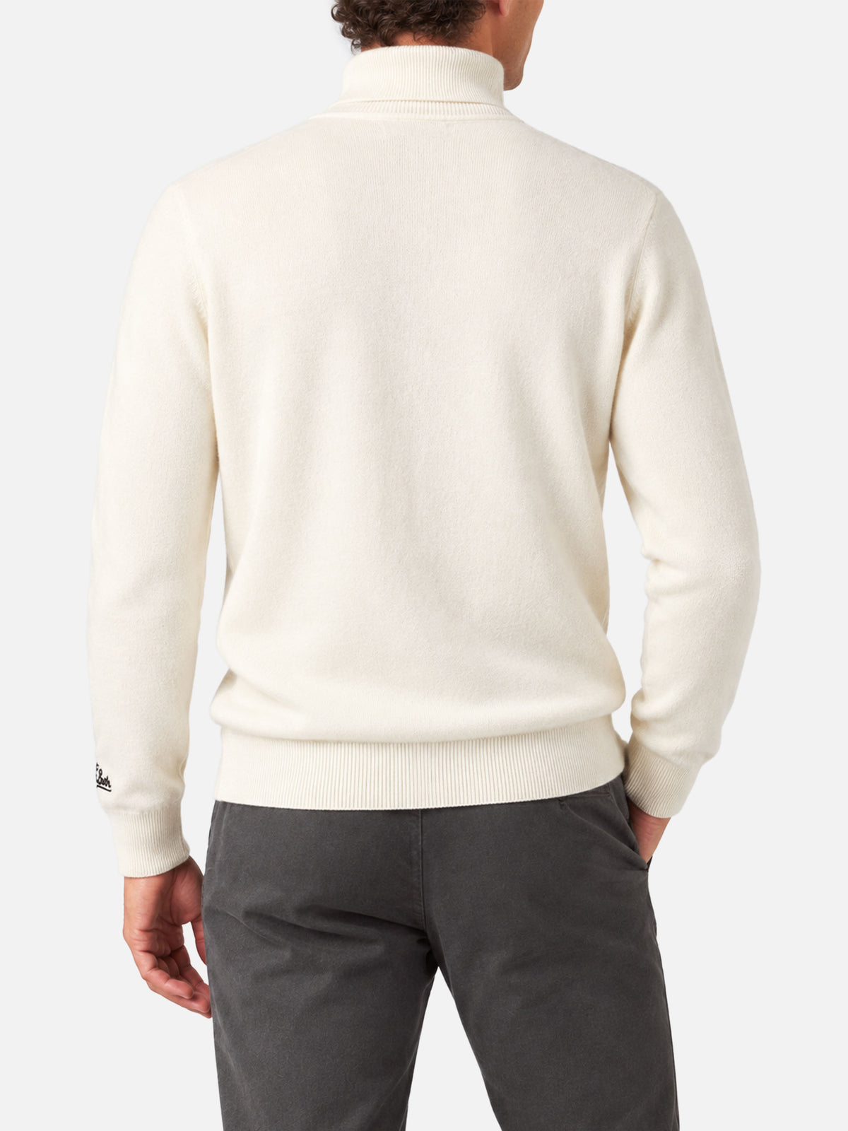 White turtleneck sweater with Settimana in Bianco jacquard