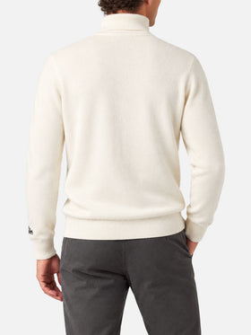 White turtleneck sweater with Settimana in Bianco jacquard