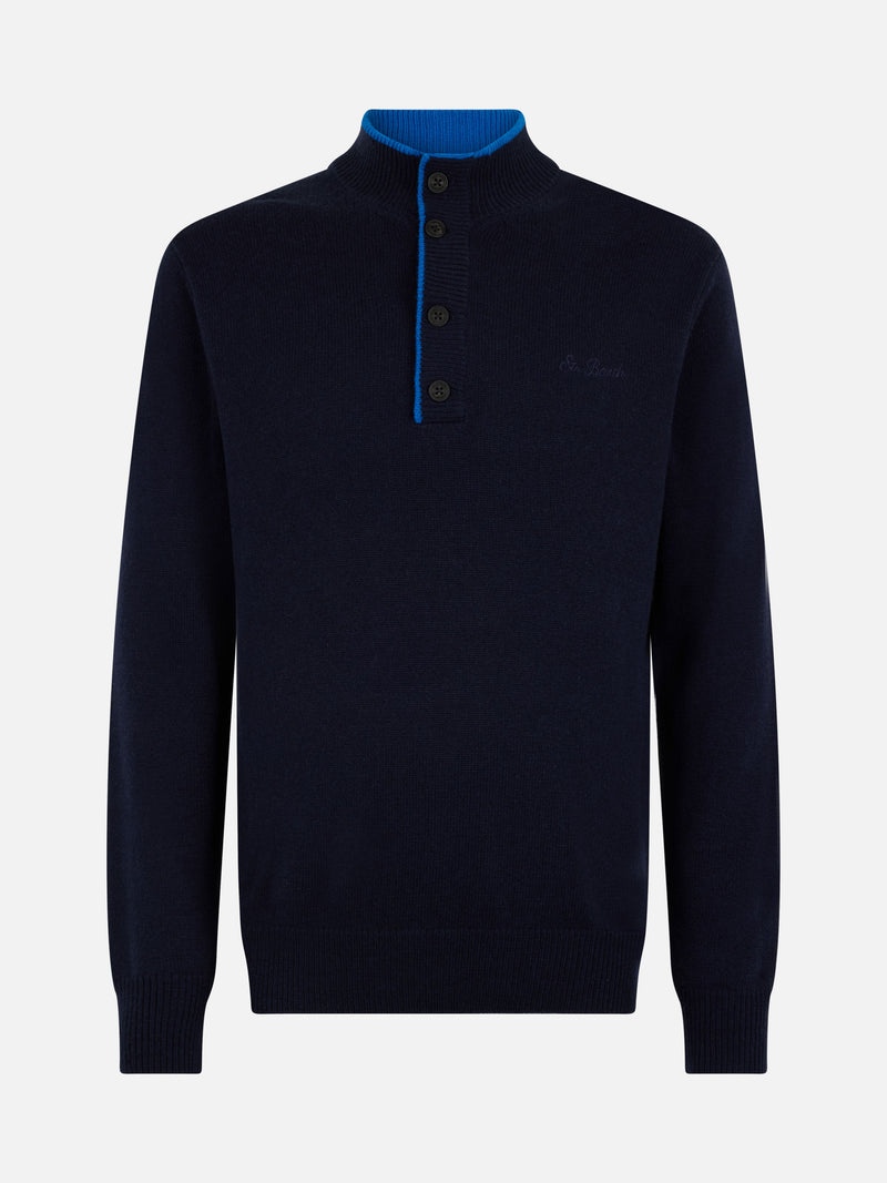 Maglione polo in misto cashmere blu navy da uomo Dorian