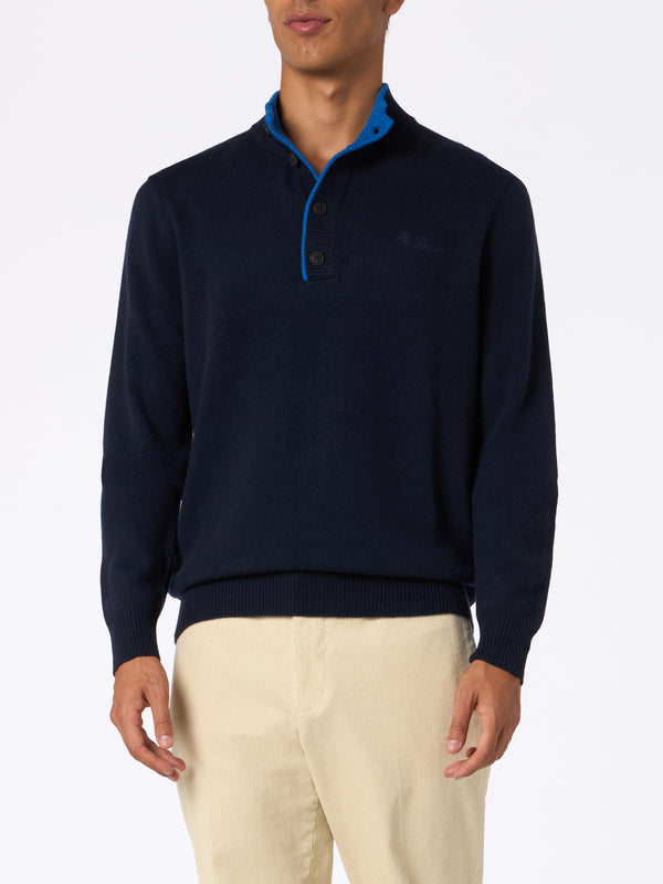 Man navy blue cashmere blend polo sweater Dorian