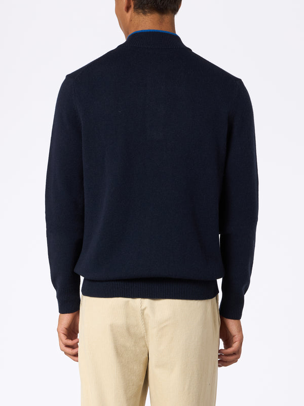 Man navy blue cashmere blend polo sweater Dorian