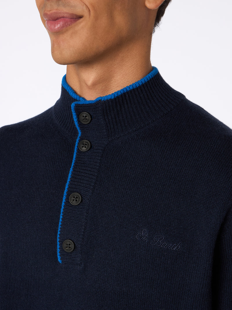 Maglione polo in misto cashmere blu navy da uomo Dorian