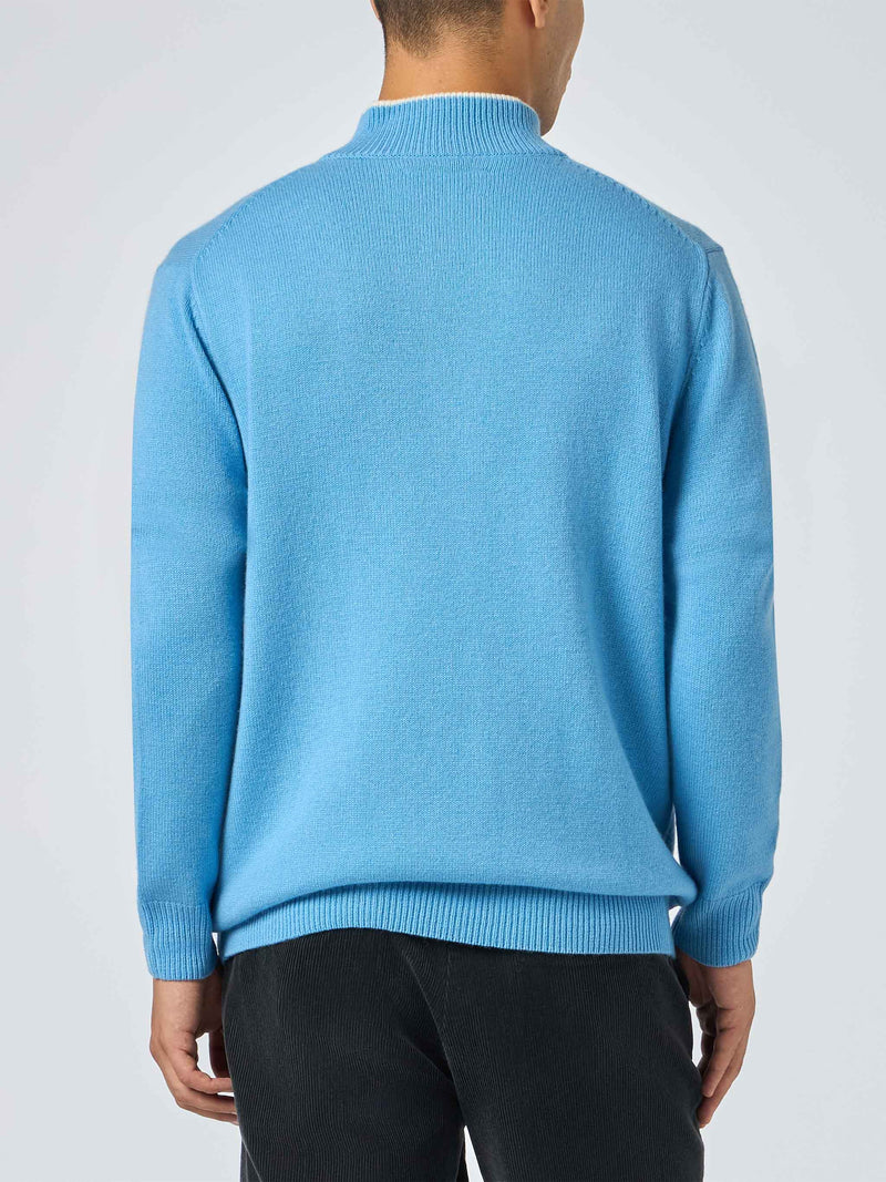 Man dust blue blended cashmere polo sweater Dorian