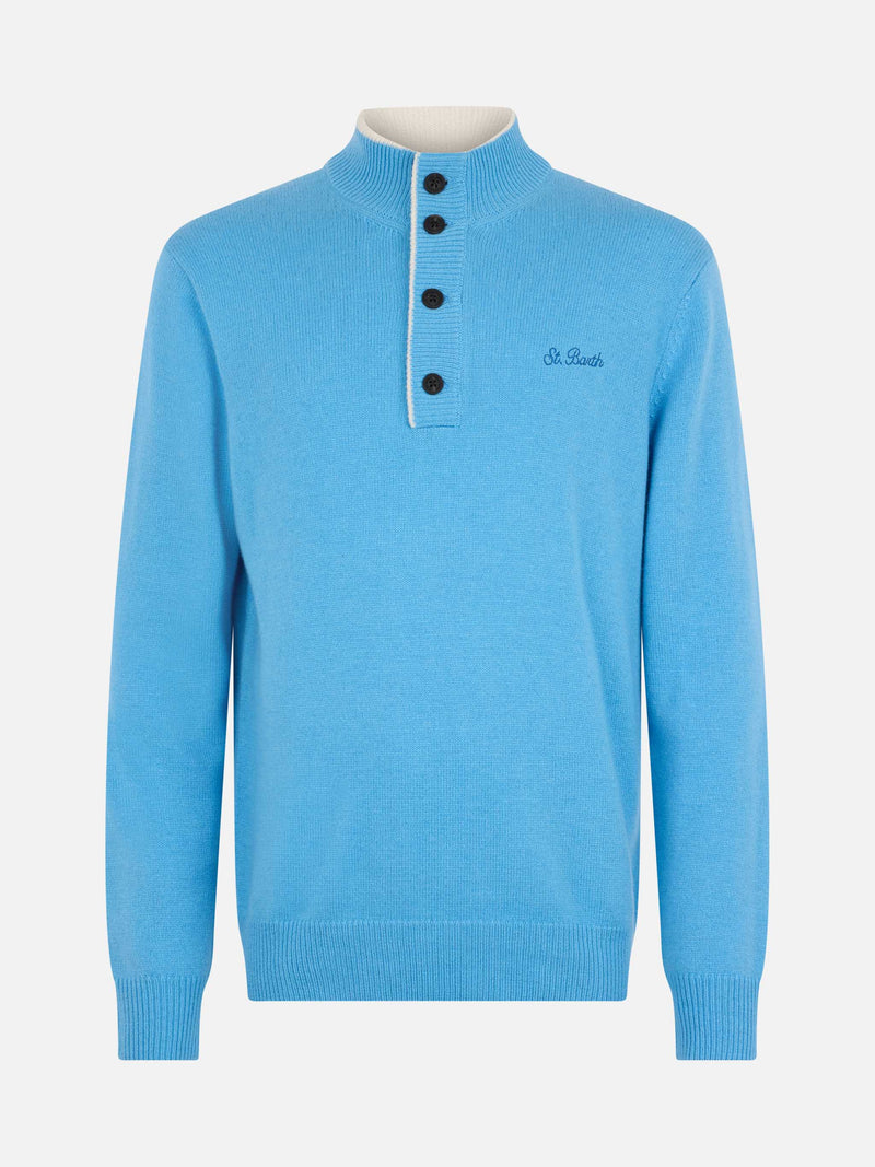 Man dust blue blended cashmere polo sweater Dorian