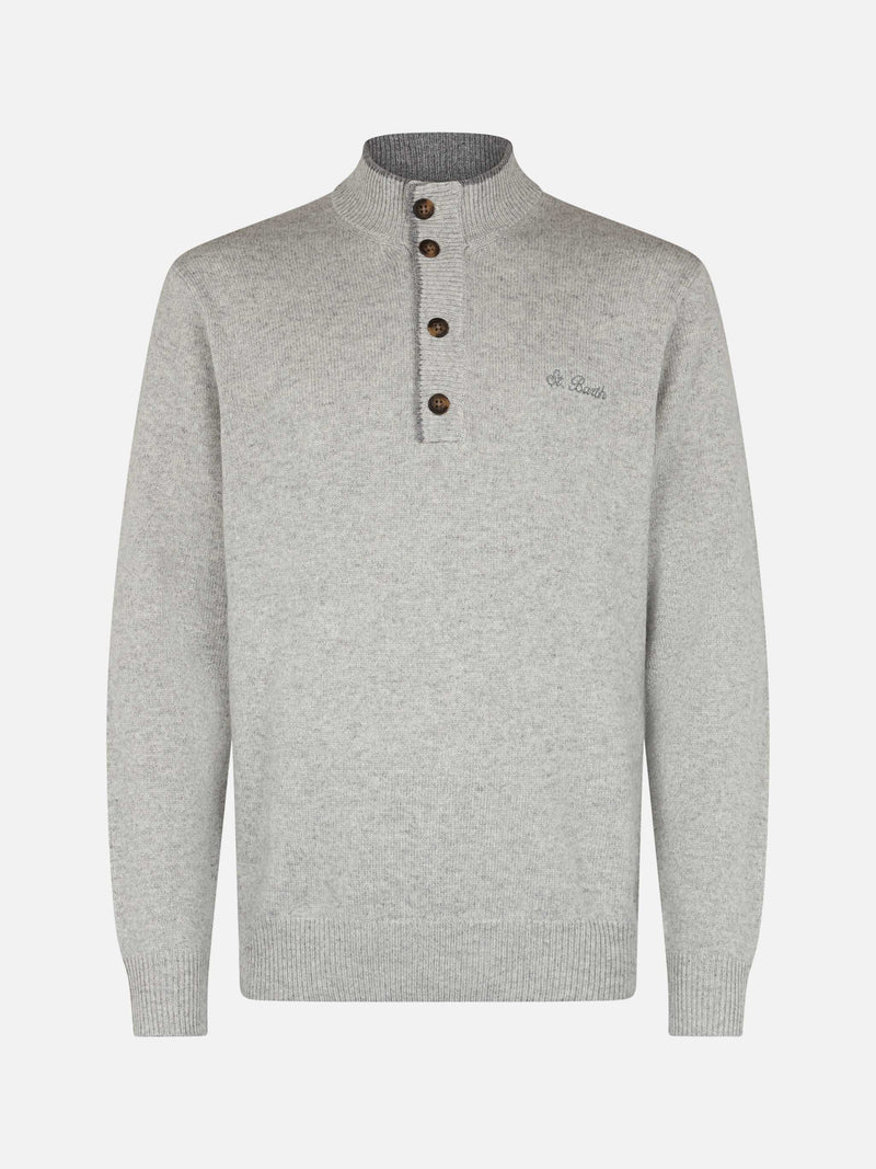 Maglione polo in cashmere misto grigio chiaro da uomo Dorian