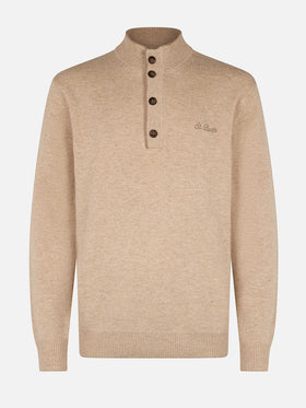 Maglione polo da uomo beige in misto cashmere Dorian