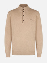 Maglione polo da uomo beige in misto cashmere Dorian