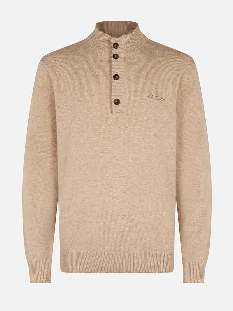 Maglione polo da uomo beige in misto cashmere Dorian