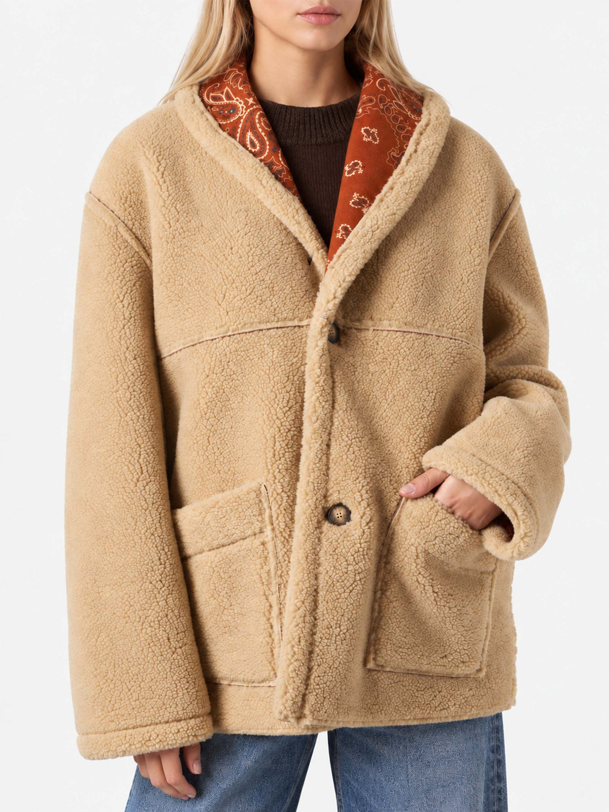 Wendbare Dorys Shearling-Jacke mit Bandana-Print 