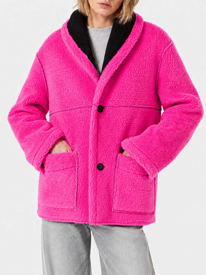 Abrigo reversible de shearling Dorys en negro y rosa flúor 