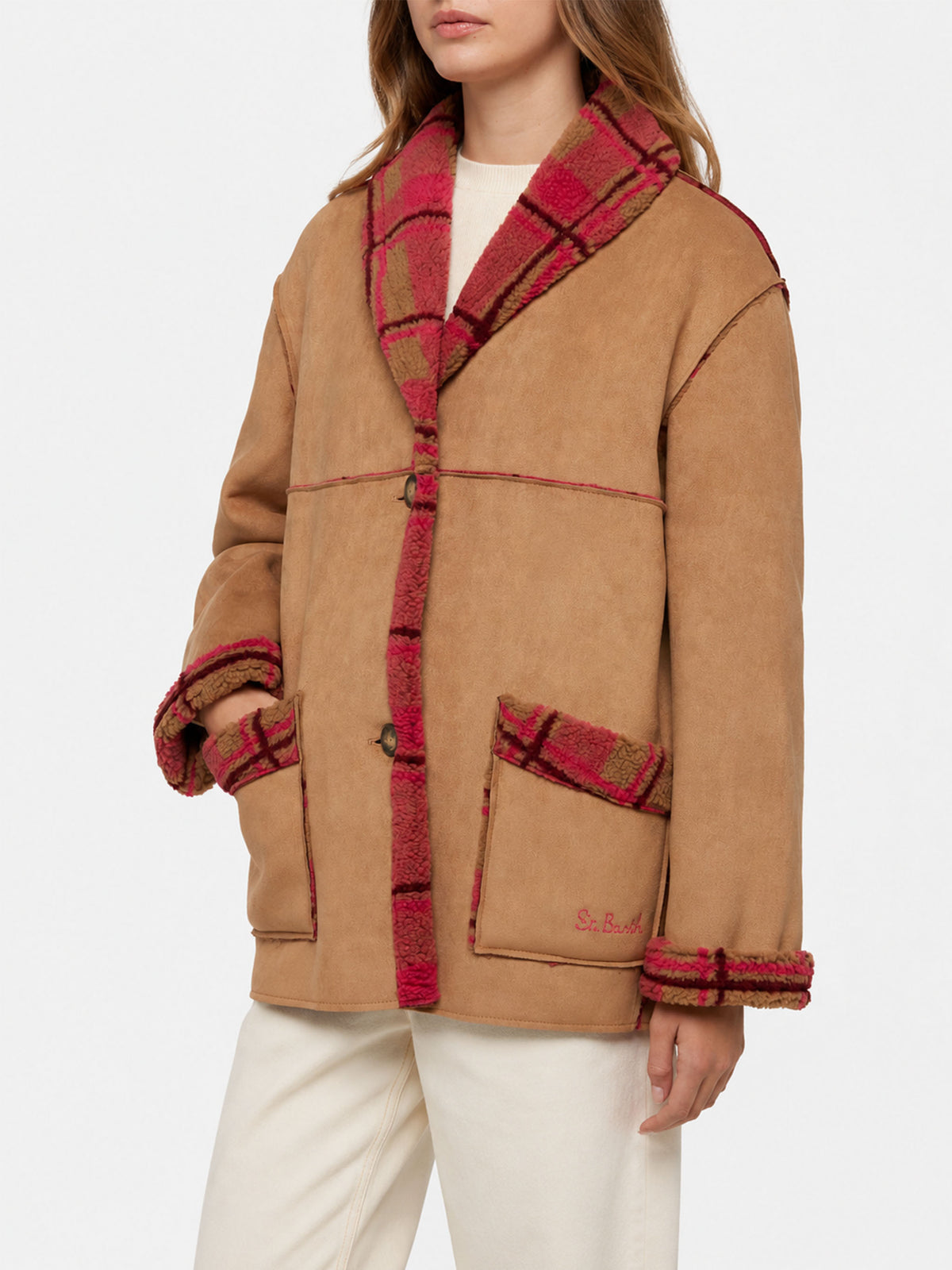 Dorys reversible shearling effect tartan jacket