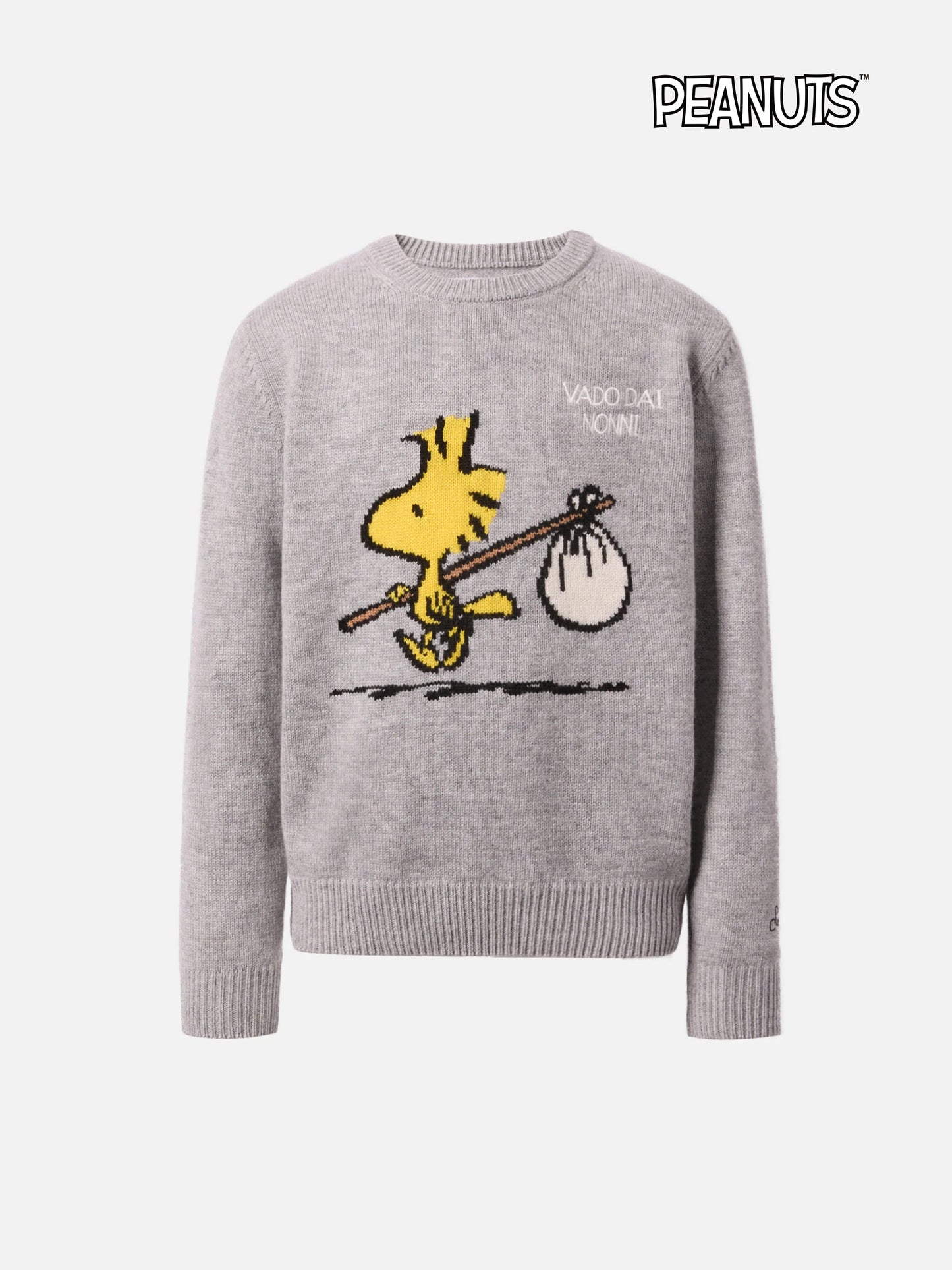Sweater Douglas in cashmere blend with Woodstock print and Vado dai Nonni embroidery | PEANUTS SPECIAL EDITION