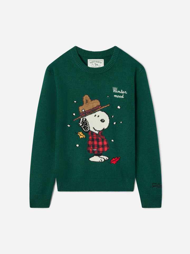 Maglia girocollo Douglas verde con patch Snoopy e ricamo Winter Mood | Special edition