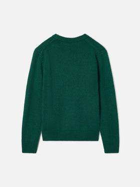Green Douglas crewneck knit with Snoopy patch and Winter Mood embroidery | Special edition