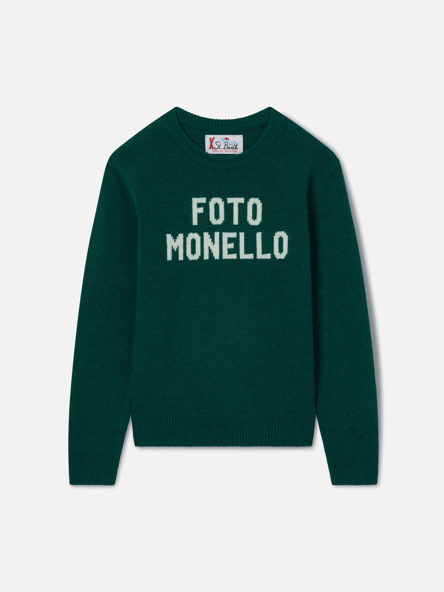 Maglione Douglas girocollo verde foresta con lettering Foto Monello