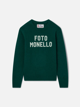 Maglione Douglas girocollo verde foresta con lettering Foto Monello