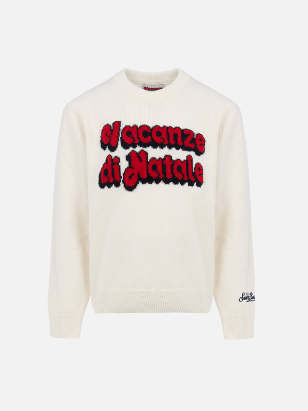 Boy white sweater Douglas with Vacanze di Natale jacquard | VACANZE DI NATALE SPECIAL EDITION