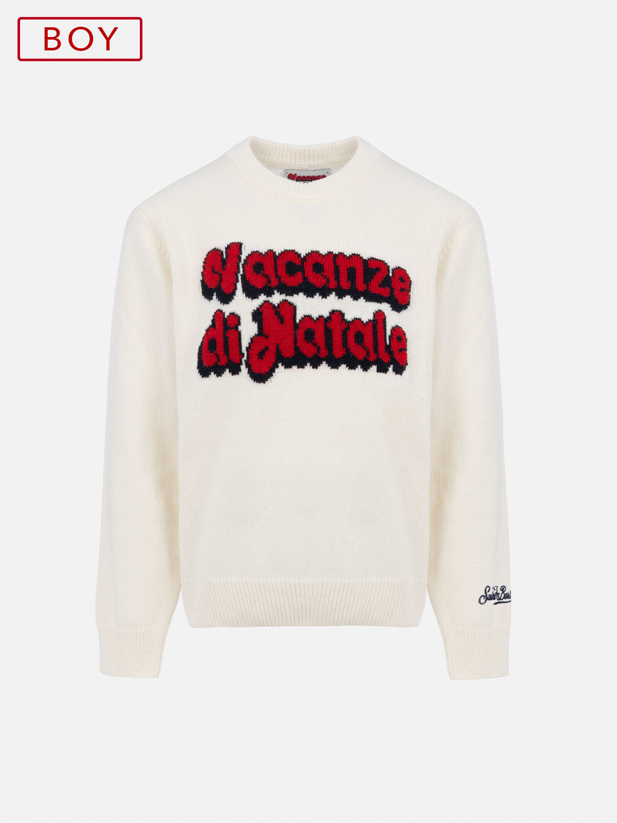 Boy white sweater Douglas with Vacanze di Natale jacquard | VACANZE DI NATALE SPECIAL EDITION