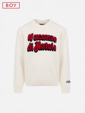 Boy white sweater Douglas with Vacanze di Natale jacquard | VACANZE DI NATALE SPECIAL EDITION