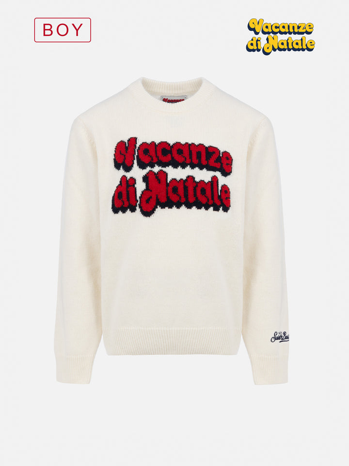 Boy white sweater Douglas with Vacanze di Natale jacquard | VACANZE DI NATALE SPECIAL EDITION