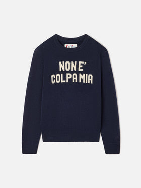 Navy blue Douglas crewneck knit with Non E Colpa Mia intarsia