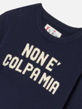 Navy blue Douglas crewneck knit with Non E Colpa Mia intarsia