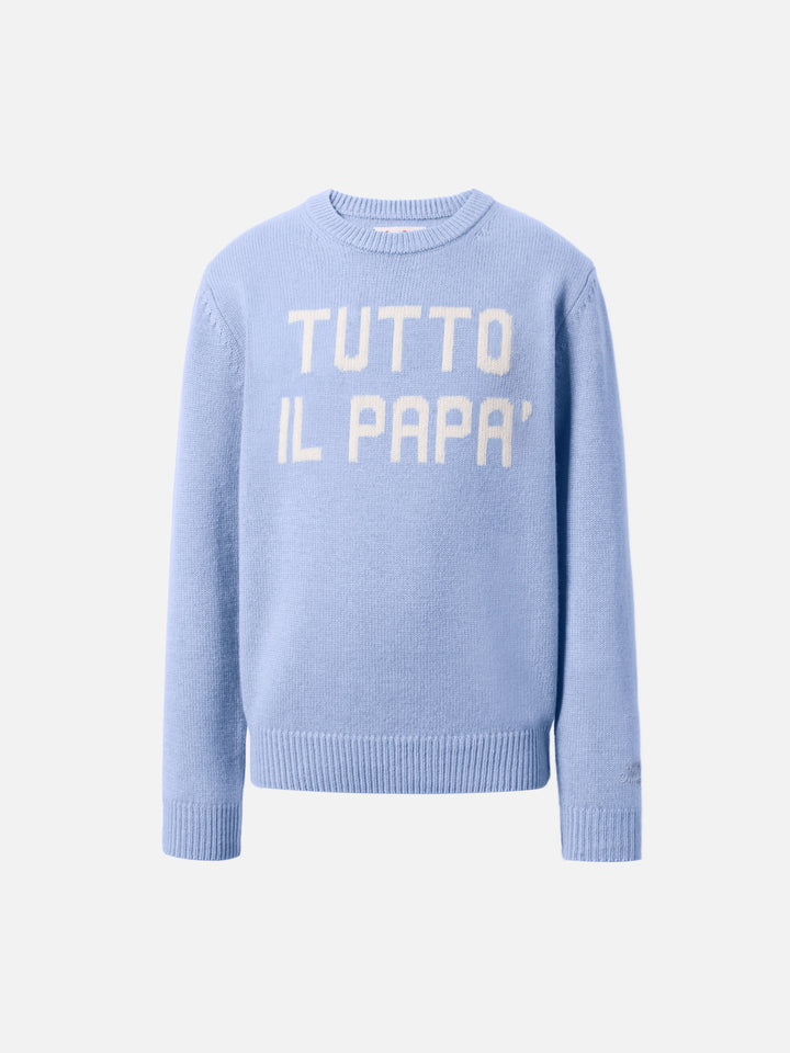 Light blue crewneck sweater Douglas with Tutto il papà jacquard