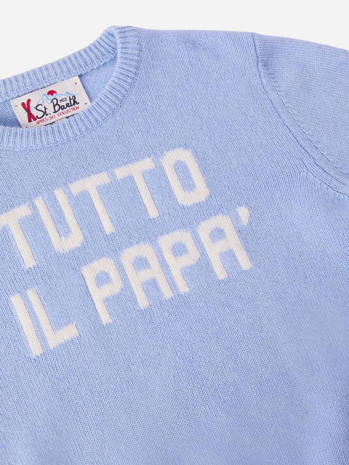 Light blue crewneck sweater Douglas with Tutto il papà jacquard