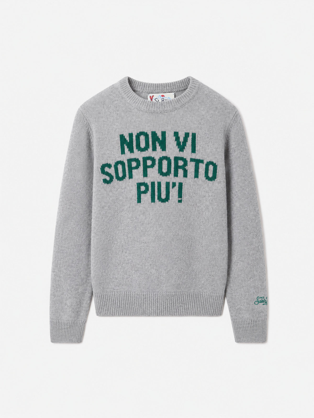 Girocollo grigio chiaro melange Douglas con ricamo Non vi sopporto