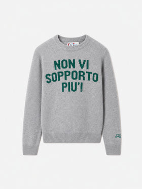 Girocollo grigio chiaro melange Douglas con ricamo Non vi sopporto