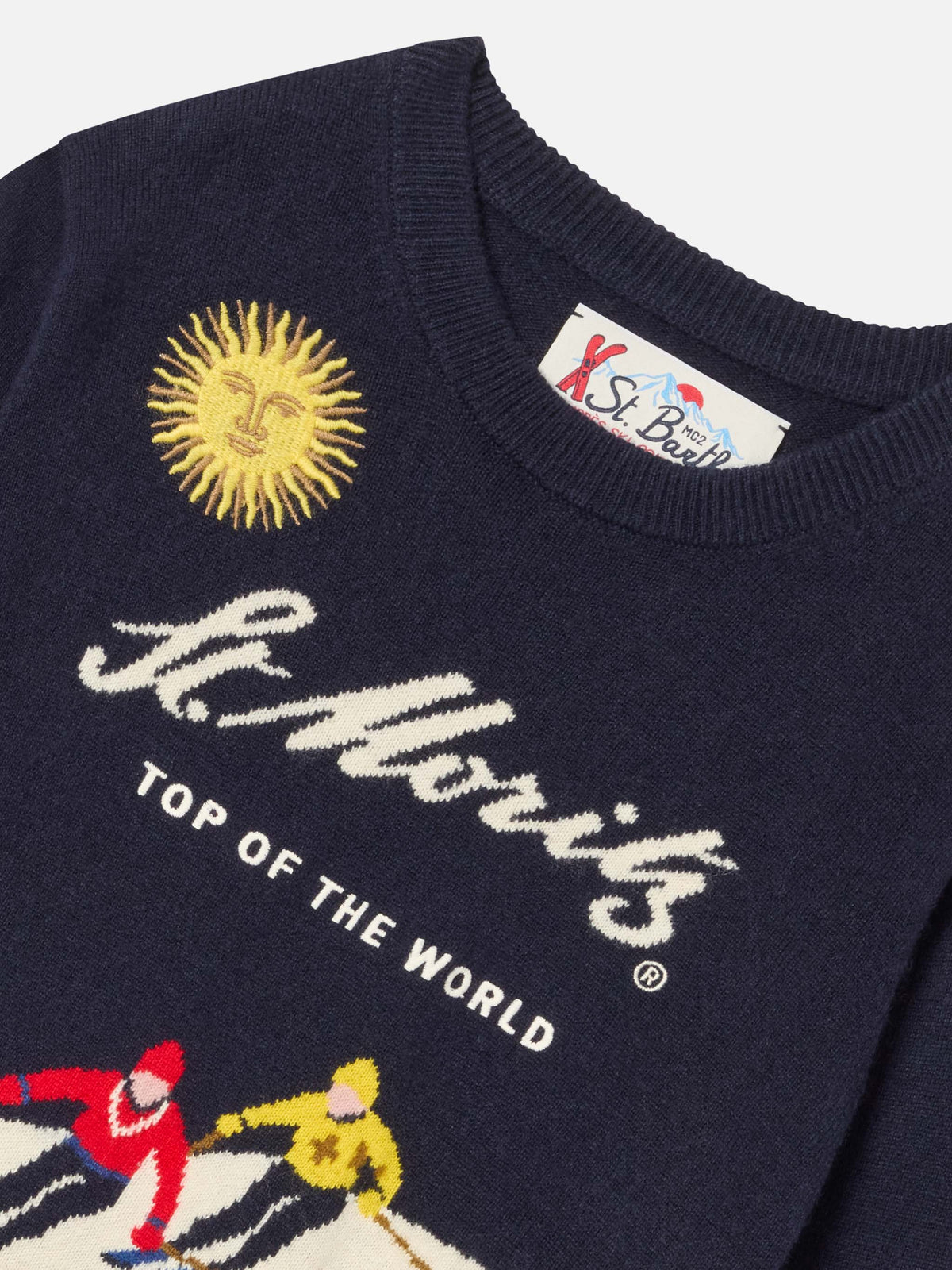 Navy blue Douglas crewneck knit with St. Moritz intarsia and embroidery | Special edition