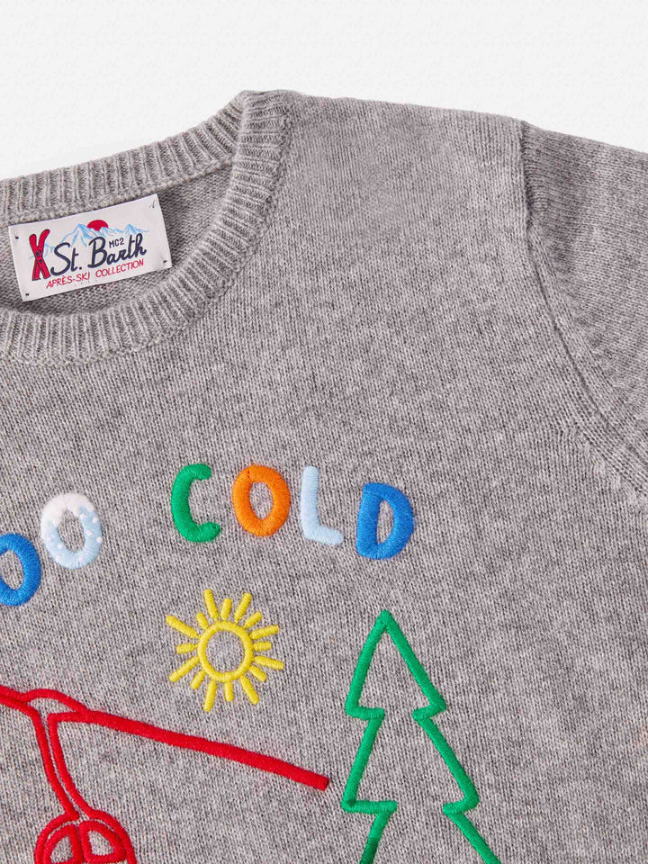 Sweater Douglas in cashmere blend with Too Cold for School embroidery