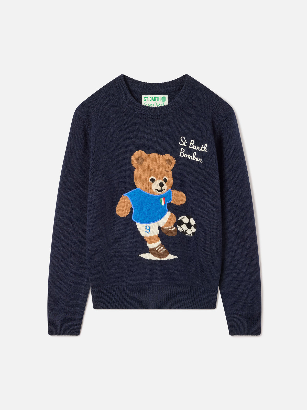 Marineblauer blue Douglas Strickpullover mit Rundhalsausschnitt und Teddybär-Patch 