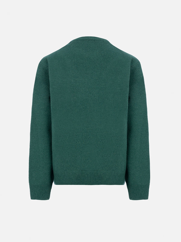 Maglione girocollo verde da bambino Douglas con stampa Bello e monello