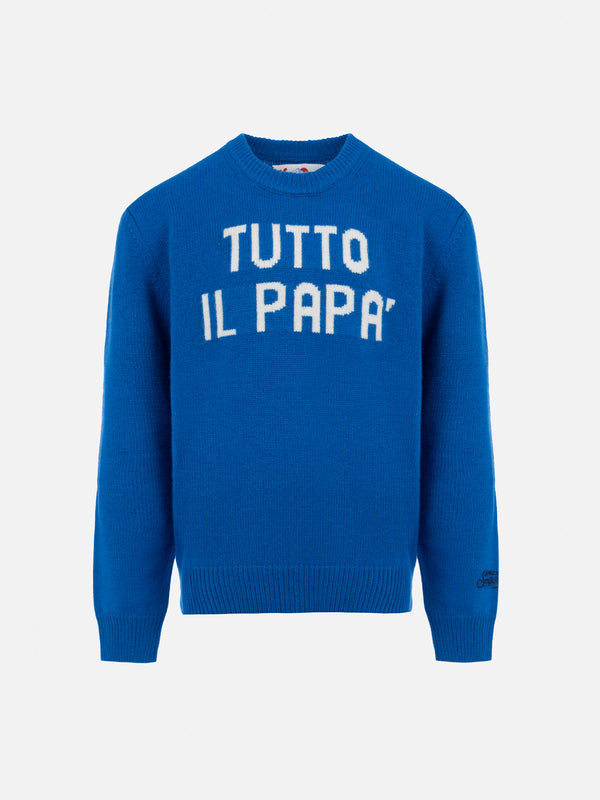 Boy light blue crewneck sweater Douglas with Tutto il papà print