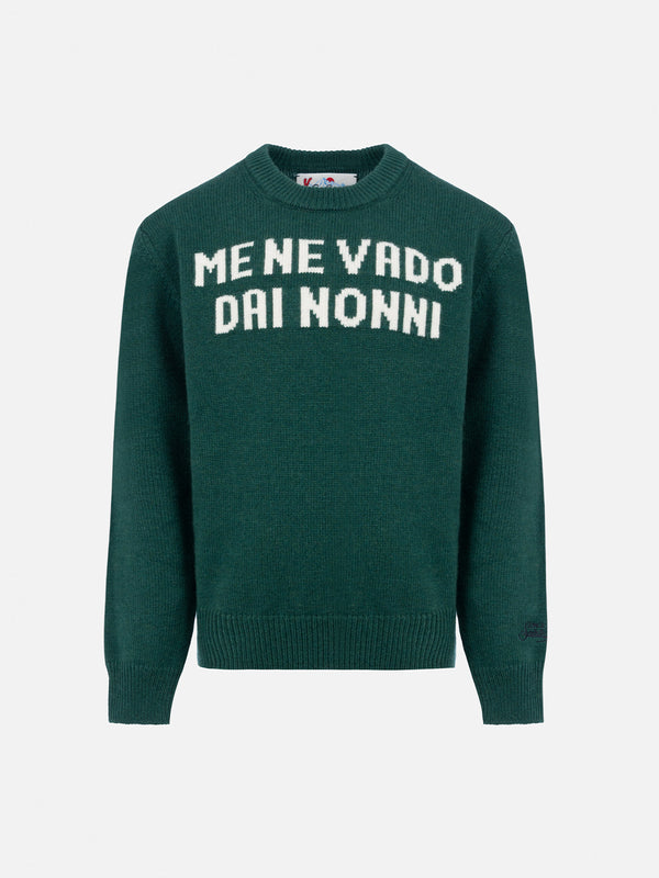 Maglione girocollo verde da bambino Douglas con stampa Me ne vado dai nonni