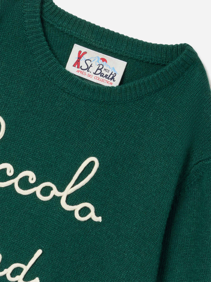 Maglia girocollo Douglas verde con ricamo Piccolo Lord