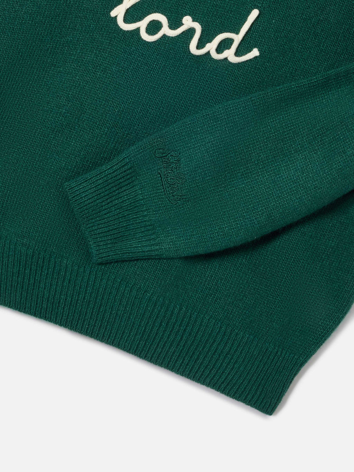 Green Douglas crewneck knit with Piccolo Lord embroidery