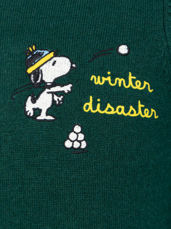 Maglione girocollo verde da bambino Douglas Light con ricamo palla di neve Snoopy | EDIZIONE SPECIALE SNOOPY PEANUTS