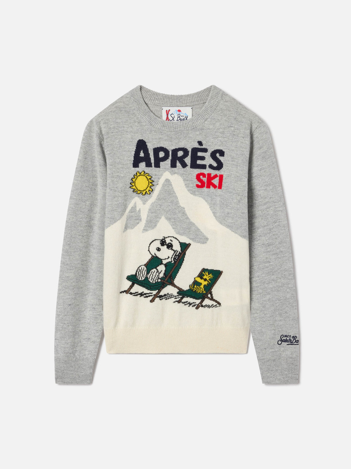 Pull en maille à col rond gris Douglas avec intarsia Snoopy | Special edition 