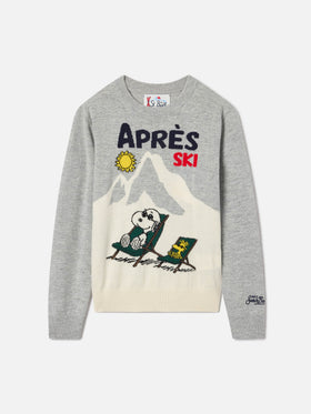 Pull en maille à col rond gris Douglas avec intarsia Snoopy | Special edition 