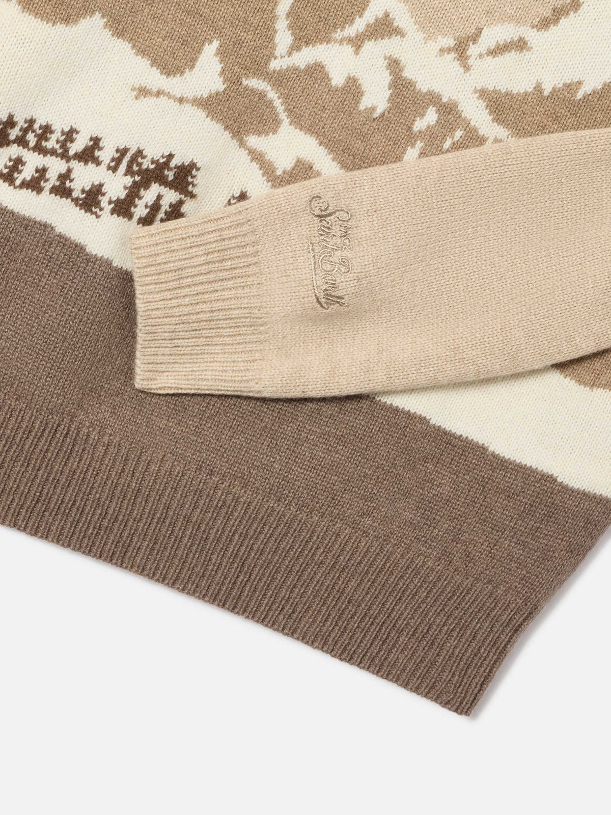 Pull col rond en maille beige Douglas avec intarsia Cortina 
