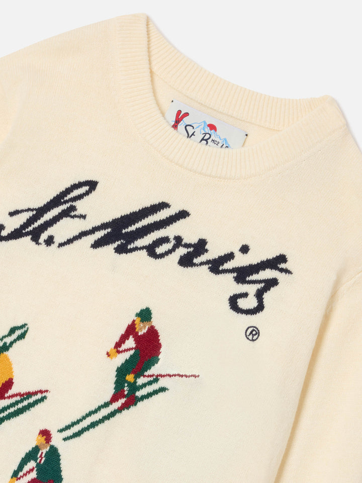 Maglia girocollo Douglas panna con intarsio St. Moritz | Special edition