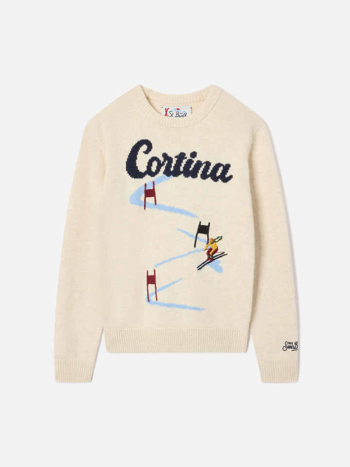 Maglia girocollo Douglas panna con intarsio Cortina