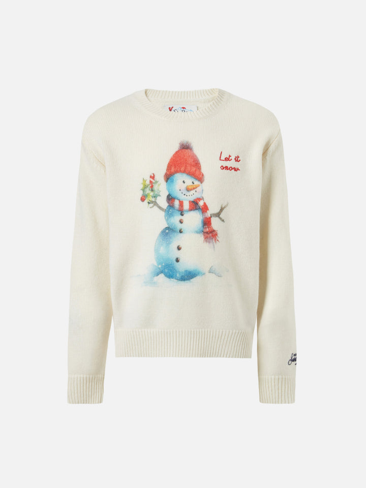 White crewneck Douglas with Let it snow embroidery