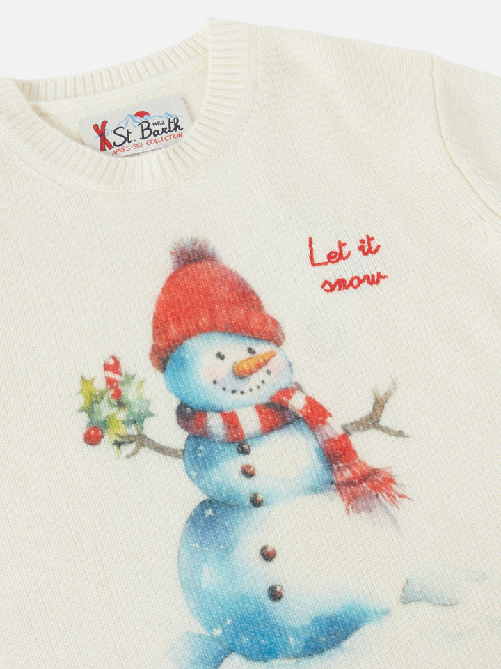 White crewneck Douglas with Let it snow embroidery