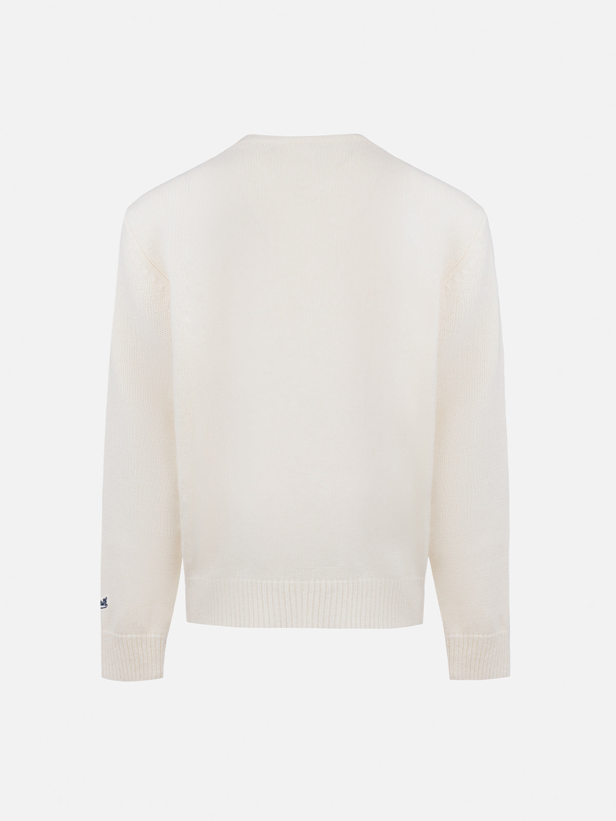 Boy white crewneck sweater Douglas with beary much embroidery