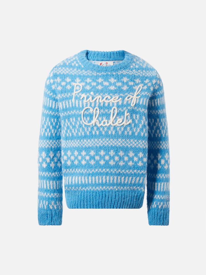 Light blue crewneck Douglas Soft with Prince of Chalet embroidery
