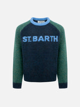 Boy blue and green crewneck sweater Douglas with St. Barth print